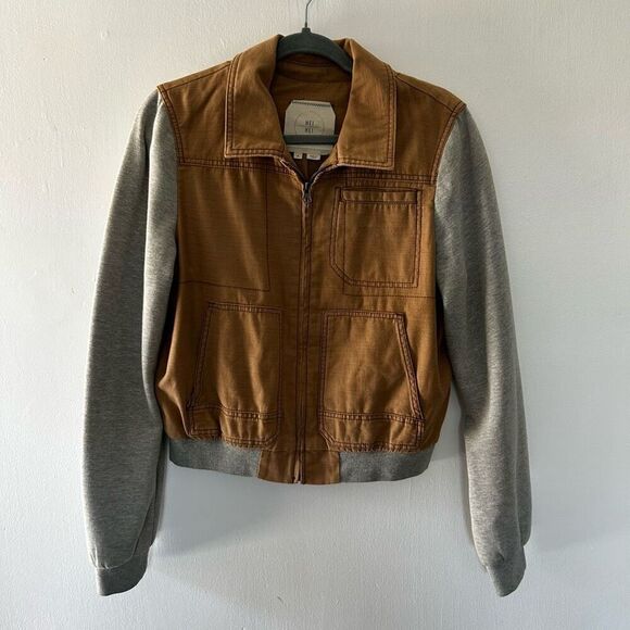 hei hei Jackets & Blazers - Hei Hei Anthropologie Tan Gray Color Block Full Zip Jacket Size M Sweater
